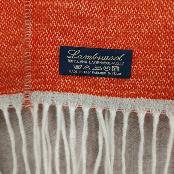 Lambswool Shawl Cape Poncho Womens Small Orange Gray Reversible Two Button Knit - Picture 11 of 11